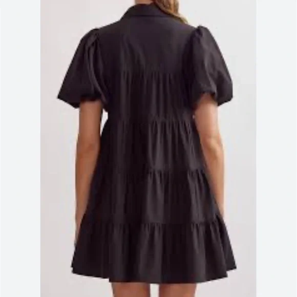 Puff sleeve black tiered mini dress size M - Picture 4 of 5